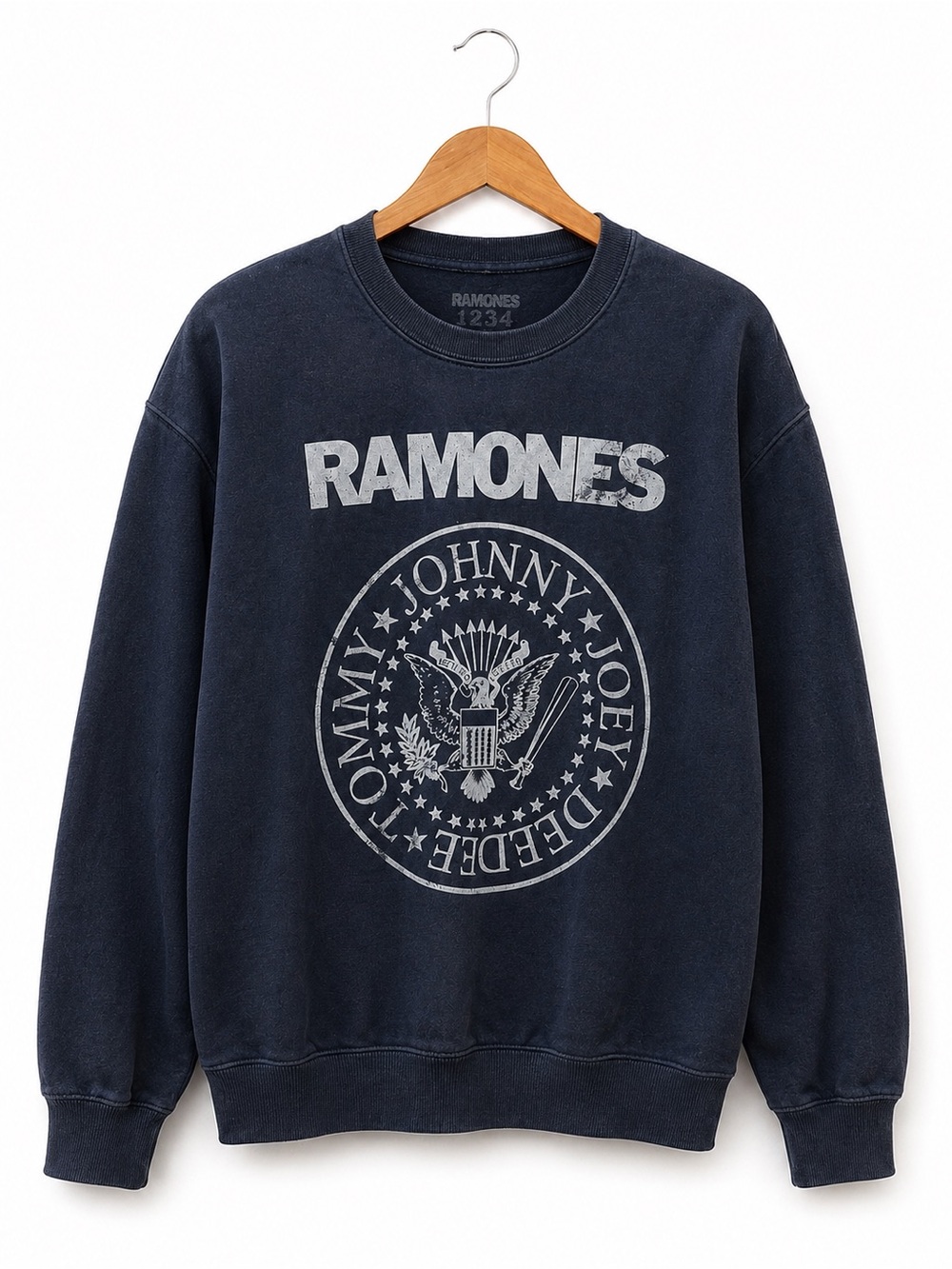 Ramones 1234 Graphic Sweatshirt Faded Navy Punk Rock Unisex